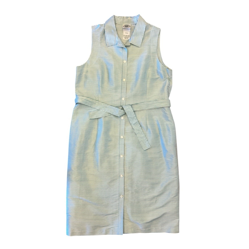 EUC Laura Ashley 100% Silk Gingham Sleeveless Button-Down Dress Size 12